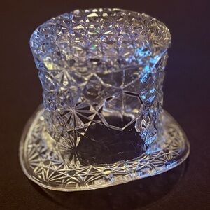 Vintage Fenton Daisy and Button Clear Glass Top Hat Vase Holder 3 1/4" Tall